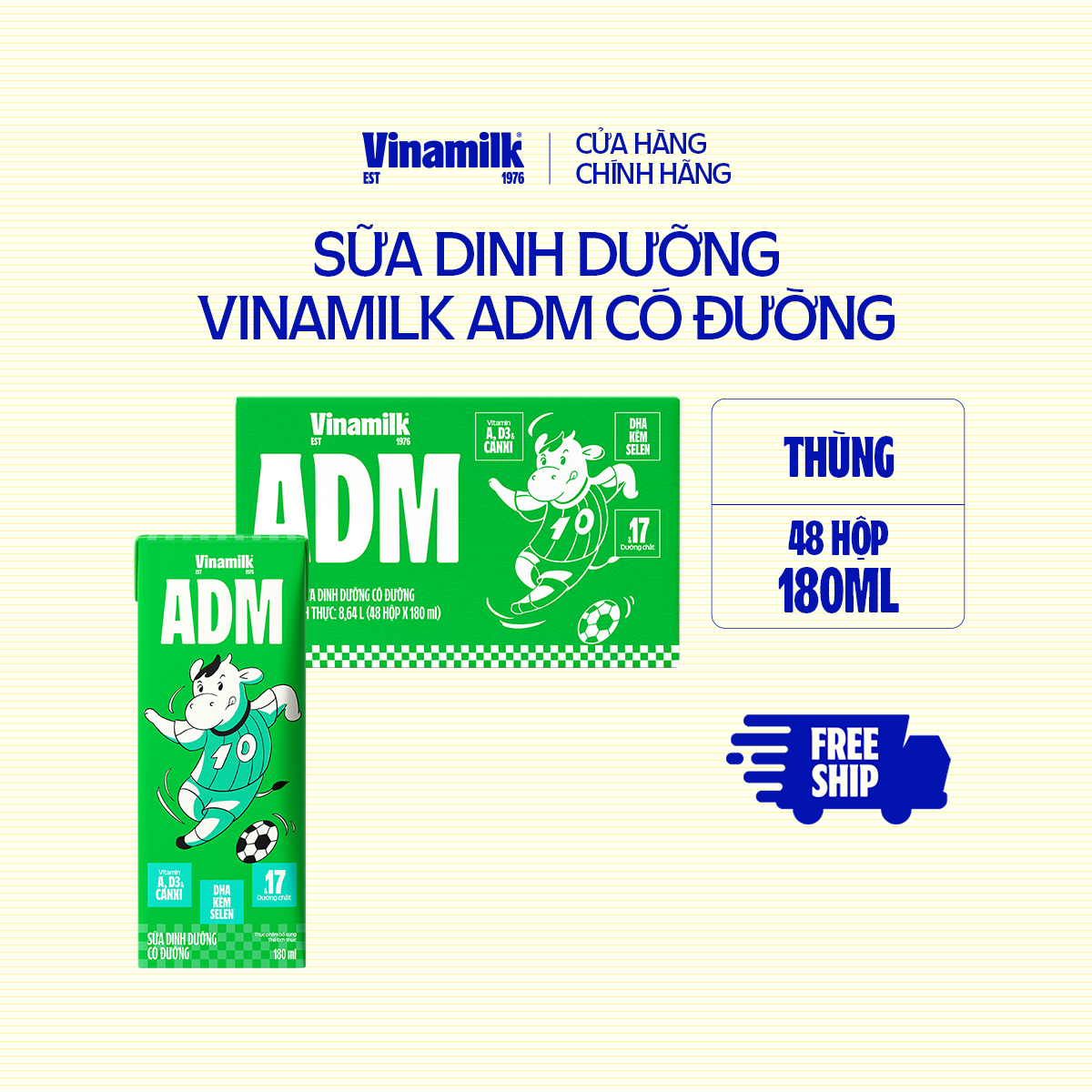 Thùng 48 Hộp sữa tiệt trùng Vinamilk ADM Gold IQ có đường 180ml