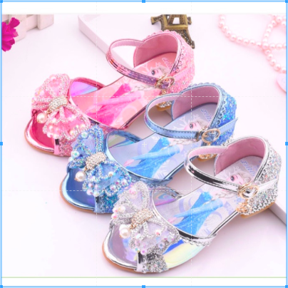 [HCM]Giày Cao Gót Bé Gái Elsa Tráng Gương Đính Nơ Bướm Cho Bé Từ 3T-10T (GEHK006)