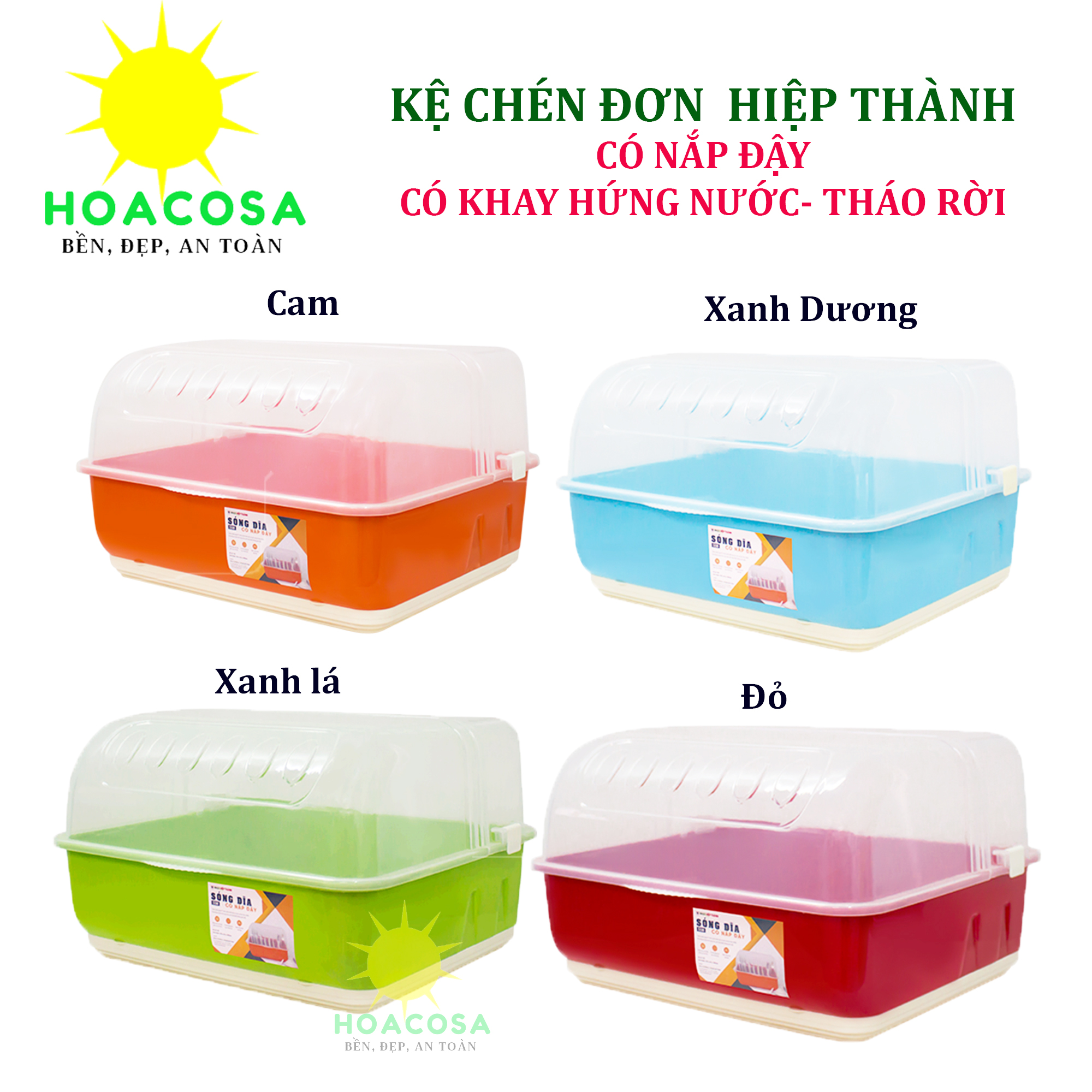 Kệ Úp Chén Đĩa Đơn Có Nắp Đậy Nhựa Hiệp Thành To, Cứng Cáp, Đẹp- Đồ Gia Dụng Hoacosa