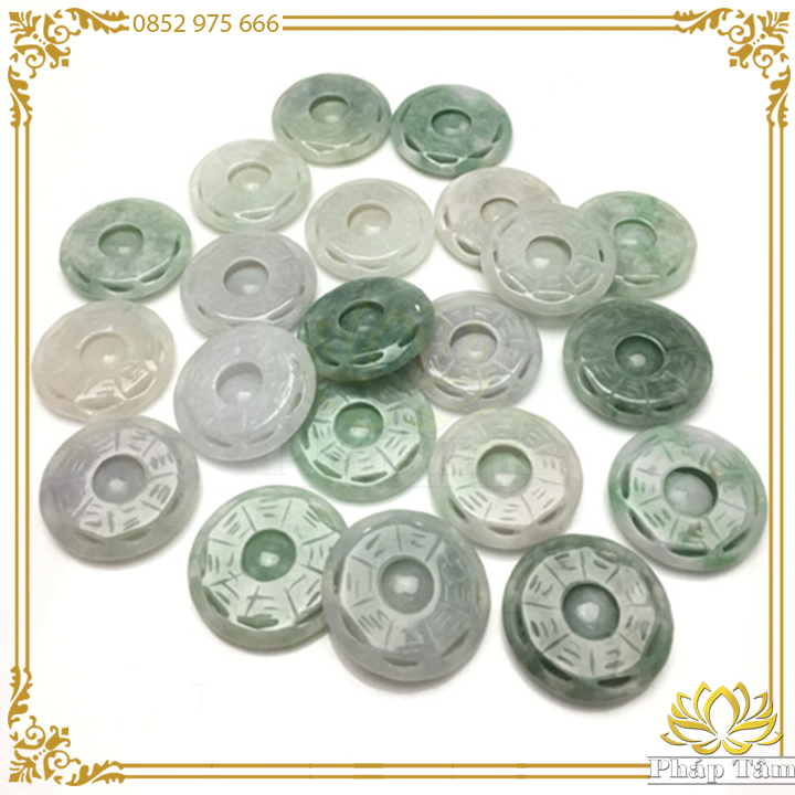 Mặt Dây Chuyền Đồng Điếu Jadeite Myanmar Type A Khắc Bát Quái Âm Dương Vân Tự Nhiên - Pháp Tâm