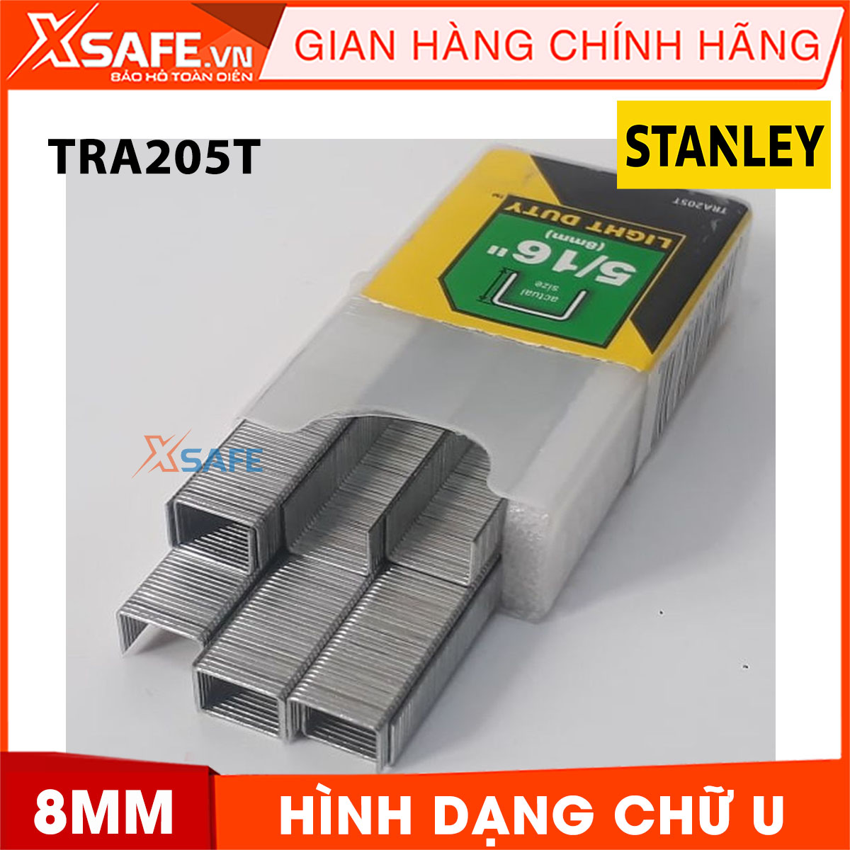 Bấm kim ghim 5/16 inch STANLEY TRA205T 8mm. Bấm kim ghim Stanley làm bằng chất liệu hợp kim thép cứng cáp và không gỉ, có hình dạng chữ U thông dụng, một hộp bao gồm 1000 cái