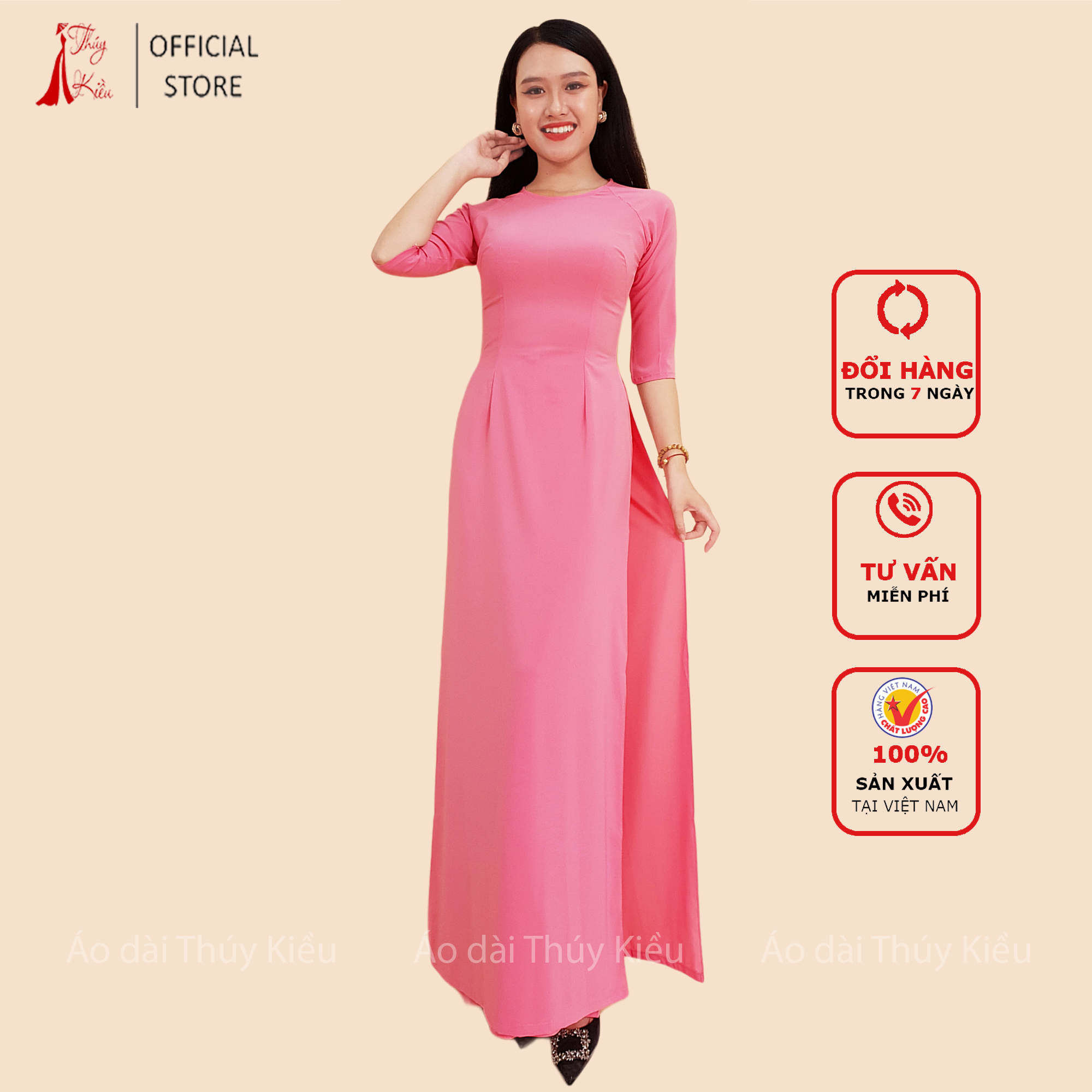 Áo dài Thúy Kiều trơn lụa Nhật màu hồng K9 ❤️FREESHIP❤️ mềm mại, co giãn, thấm hút mồ hôi, áo dài truyền thống, áo dài giá rẻ