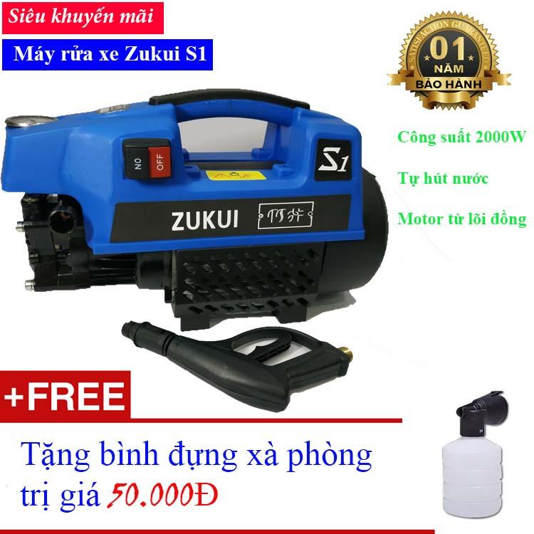 Máy rửa xe gia đình - máy rửa xe oto mini Zukui S1 - 2000W - tự hút nước - tự ngắt- tặng kèm bình xà bông