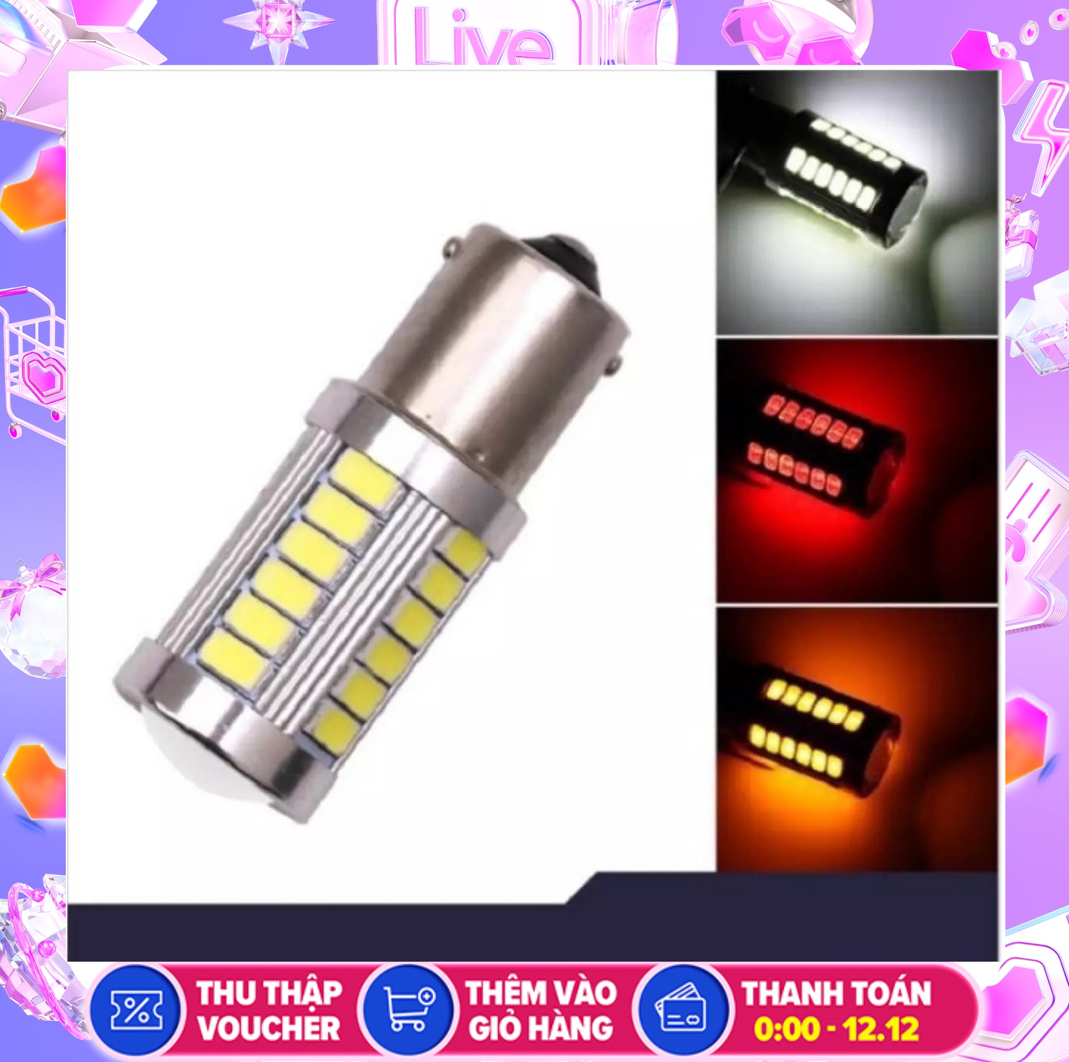 (HÀNG MỚI)  Đèn led 33 tim, có nhiều màu sắc lựa chọn, phù hợp nhiều loại xe, DÙNG ĐIỆN BÌNH, bảo hành 3 THÁNG