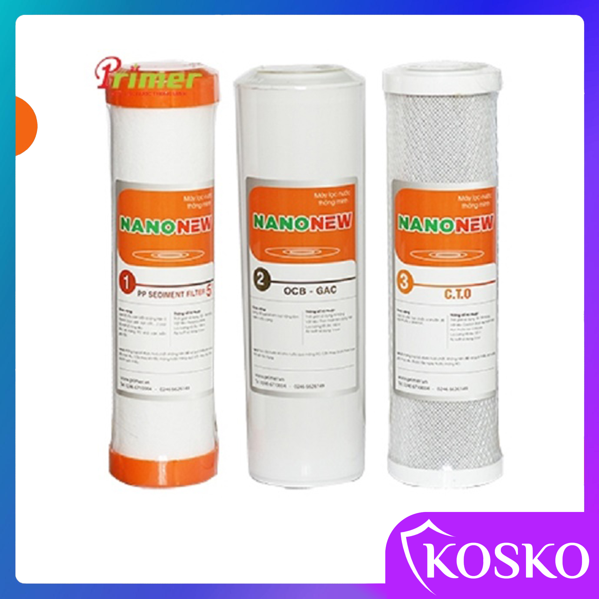 Lõi lọc nước thay thế lõi 1 – 2 – 3, phụ kiện máy lọc nước, phù hợp với tất cả các loại máy lọc nước R.O Kangaroo, Tân Á, Sơn Hà, Primer (Lỗi 1 đổi 1 trong vòng 7 ngày)