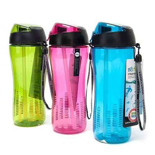 Bình nước lock&lock nhựa trian có ống hút 550ml abf628