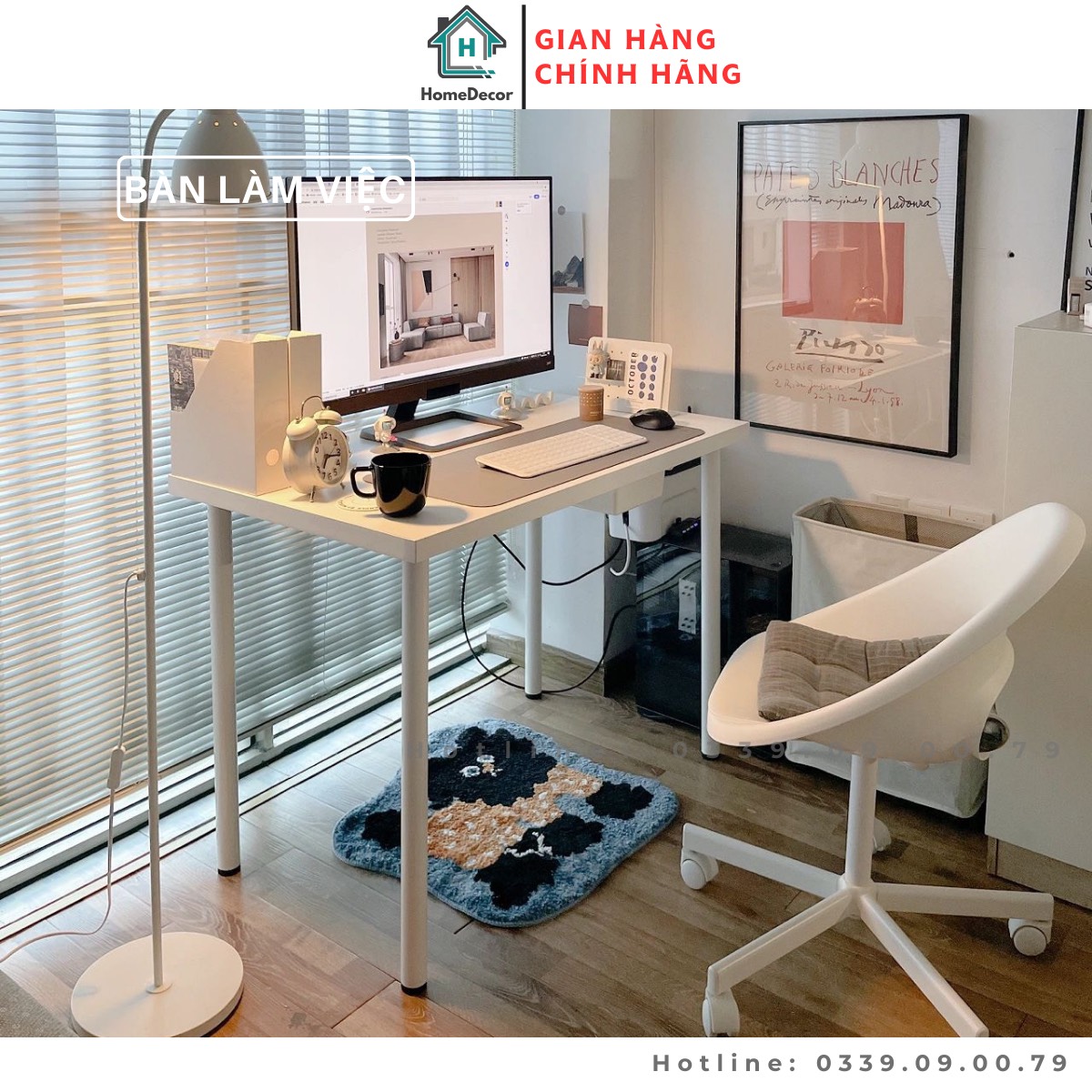 Bàn làm việc chân sắt trắng home decor kết hợp bàn máy tính bàn học thiết kế ikea phù hợp mọi không gian blv04