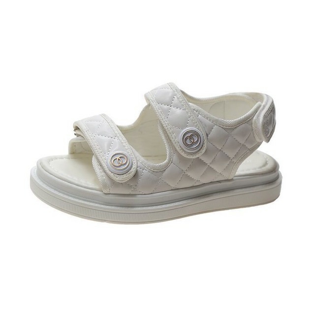 Sandal nữ Hàn Quốc 2 quai ngang, khóa dán, đế bằng 2 màu Đen - Trắng