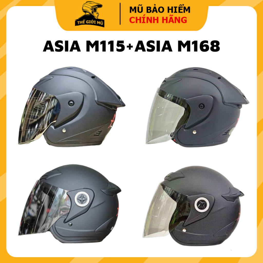 Mũ bảo hiểm Asia M168,M115,nón bảo hiểm Asia 3/4 có kính form nhỏ gọn thể thao cho nam,hàng chính hãng bảo hành 12 tháng