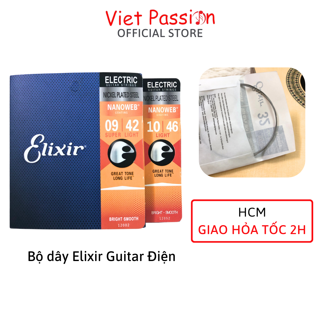 Dây đàn guitar điện elixir nickel plated nanoweb 12002 cỡ 9 và 12052 cỡ 10 chất lượng viet passion hcm
