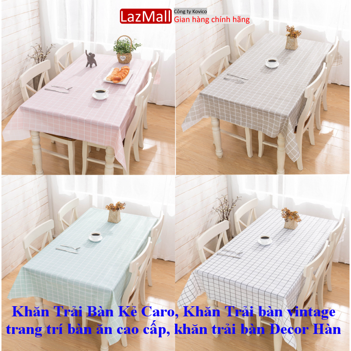 Khăn Trải Bàn Kẻ Caro, Khăn Trải bàn vintage trang trí bàn ăn cao cấp, khăn trải bàn Decor Hàn Quốc Kiểu Caro Không Thấm Nước
