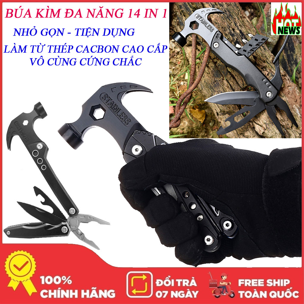 Búa Kìm Đa Năng, Búa Kìm Đa Năng Gấp Gọn, Kìm, Búa đa năng, Búa đóng đinh 14 in 1, Búa kìm đa năng làm từ thép không gỉ, dụng cụ sửa chữa đa tiện lợi cho trong sửa chữa nhà cửa, búa kìm đa năng sinh tồn