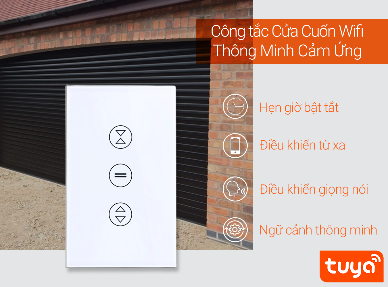 Công Tắc Cửa Cuốn Wifi Thông Minh Tuya, Điều Khiển Cửa Cuốn Wifi Tuya Smart Đóng Mở Cửa Từ Xa Ở Bất Kỳ Đâu Qua App Tuya Smart, Râ Lệnh Bằng Giọng Nói