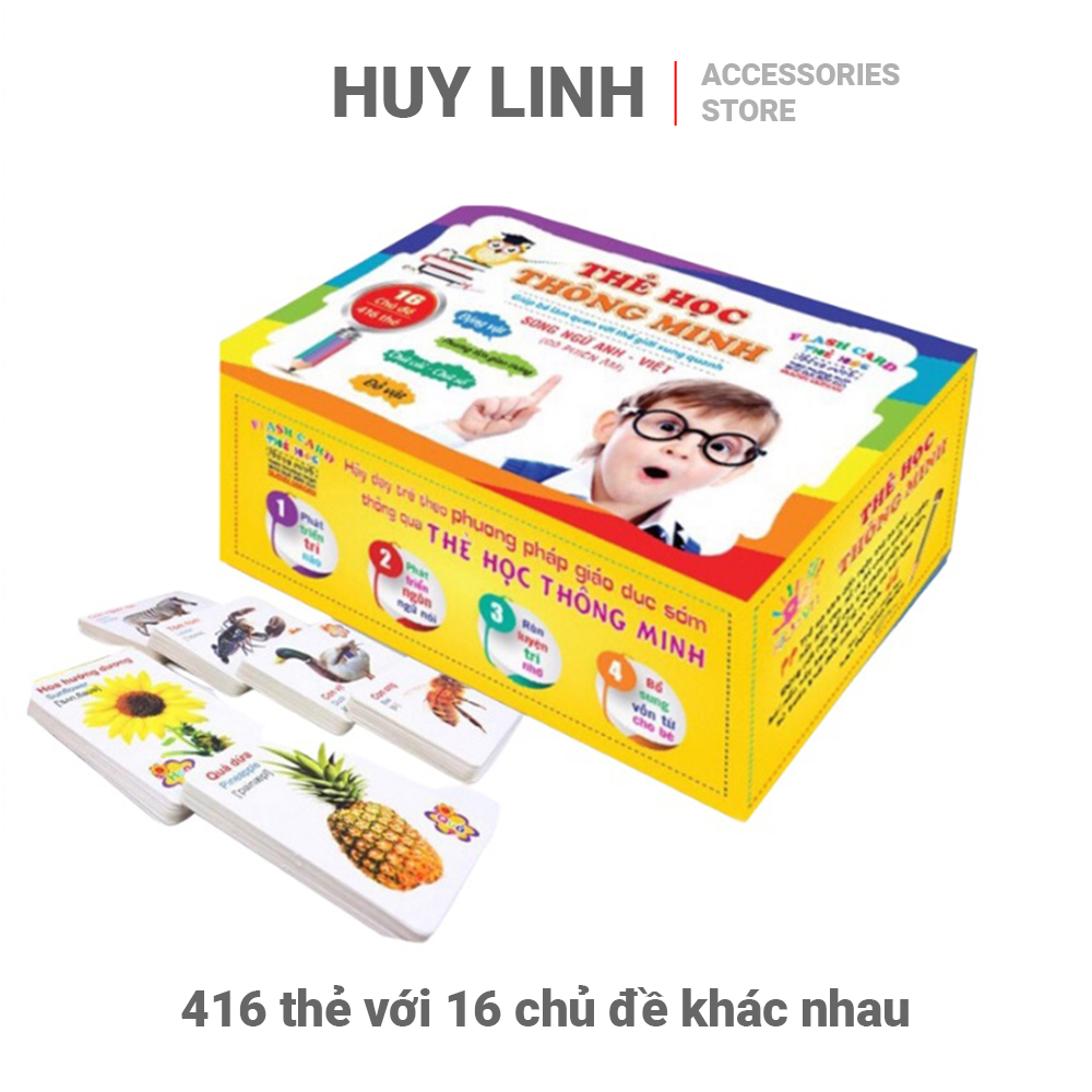 Bộ thẻ học thông minh cho bé hl785 - bộ thẻ song ngữ anh việt 16 chủ đề