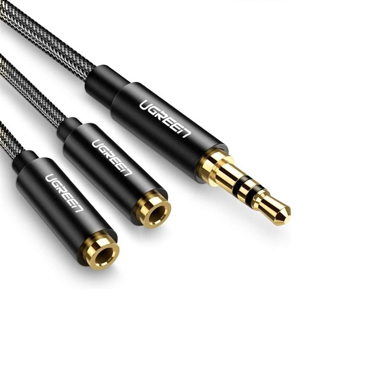 Ugreen 70102 20cm màu đen cáp chia 3.5mm stereo chữ y đầu bọc nhôm mạ vàng 24k chống nhiễu av123 70102