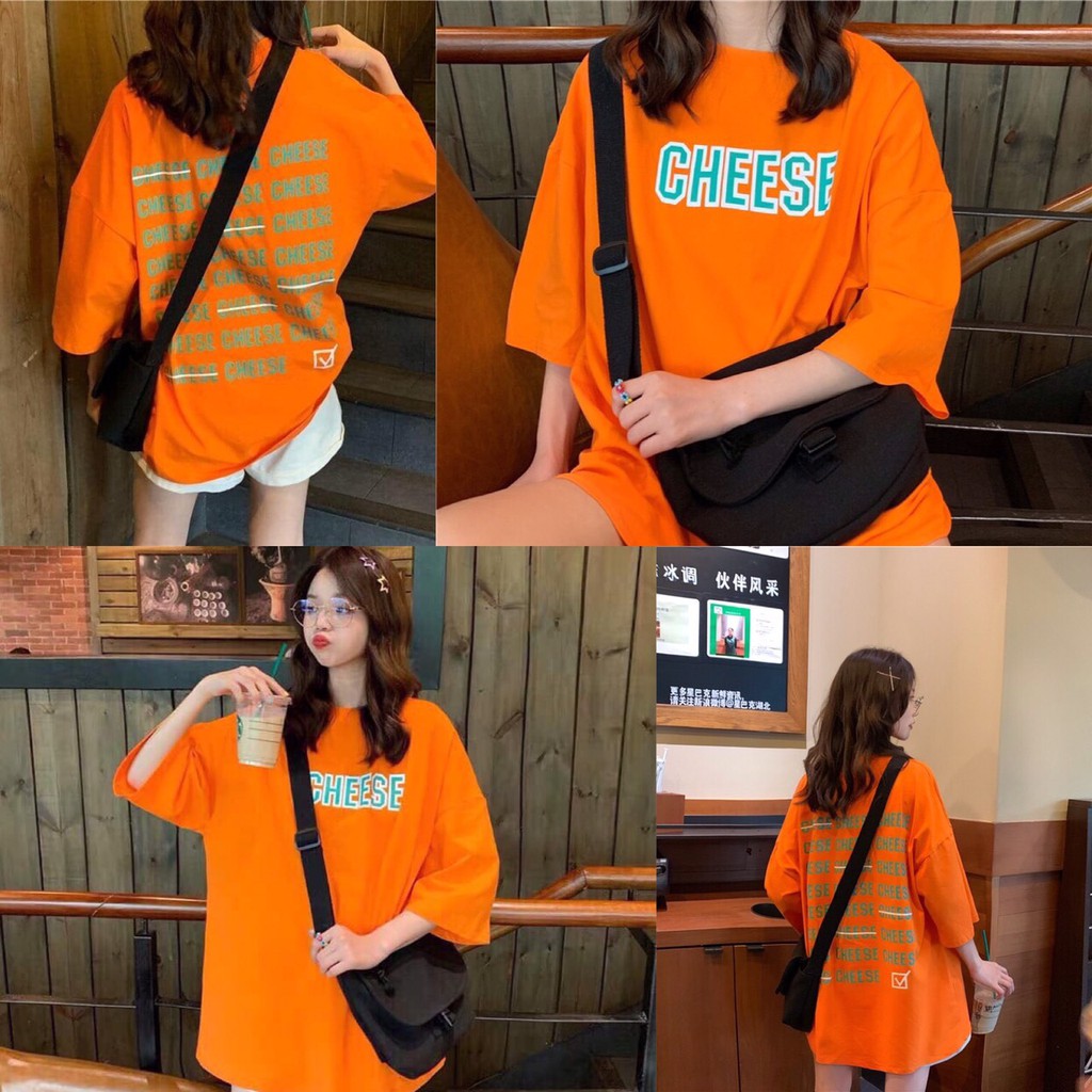 Áo thun nữ in chữ nhiều màu cam thời trang ms569
