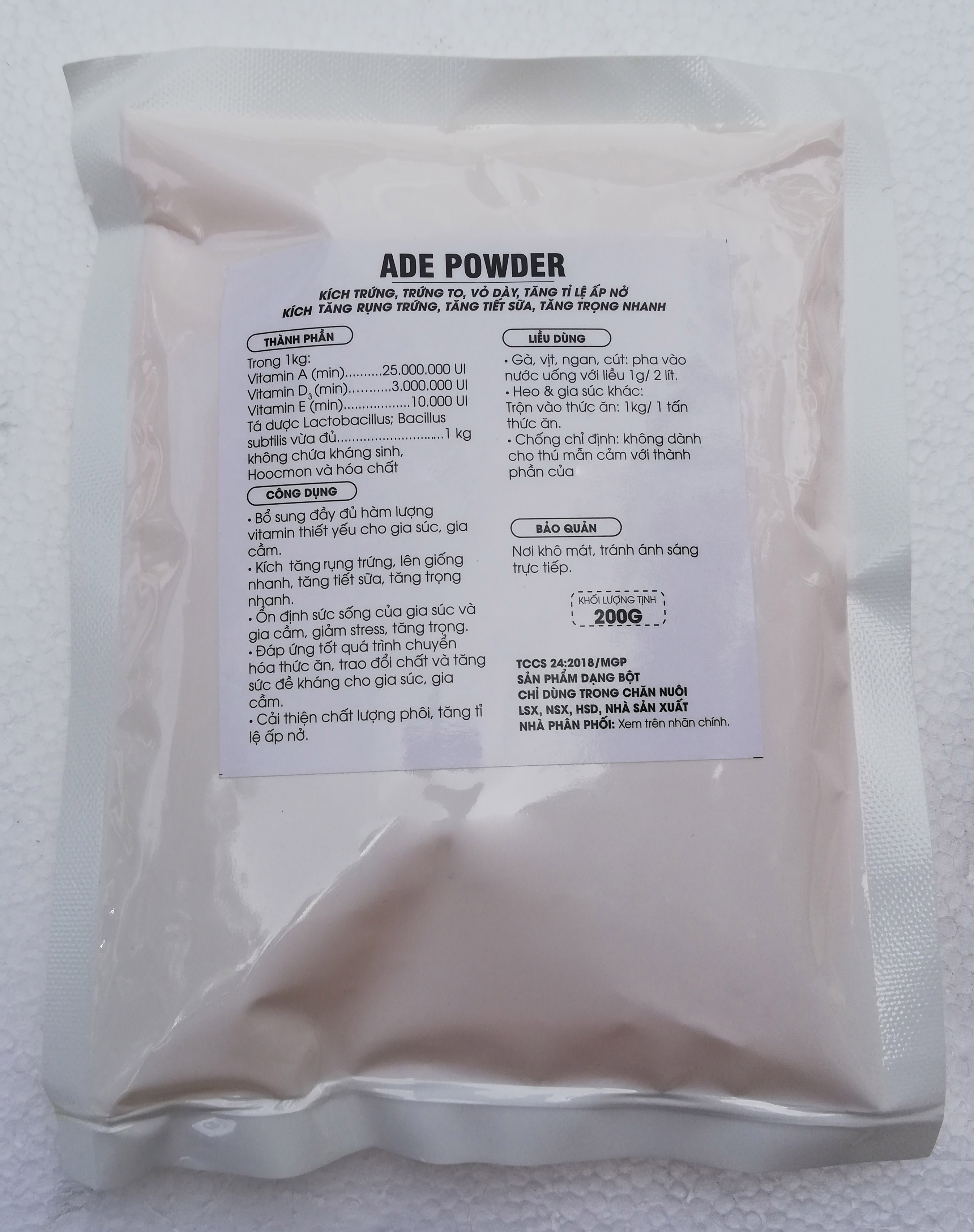 1 GÓI 200g ADE POWDER KÍCH TRỨNG, TRỨNG TO, VỎ DÀY, TĂNG TỈ LỆ ẤP NỞ, KÍCH THÍCH RỤNG TRỨNG, TĂNG TIẾT SỮA, TĂNG TRỌNG NHANH