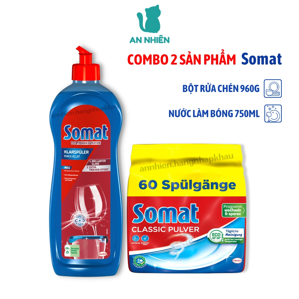 Combo bột rửa chén Somat 960g và nước làm bóng Somat 750ml của Đức