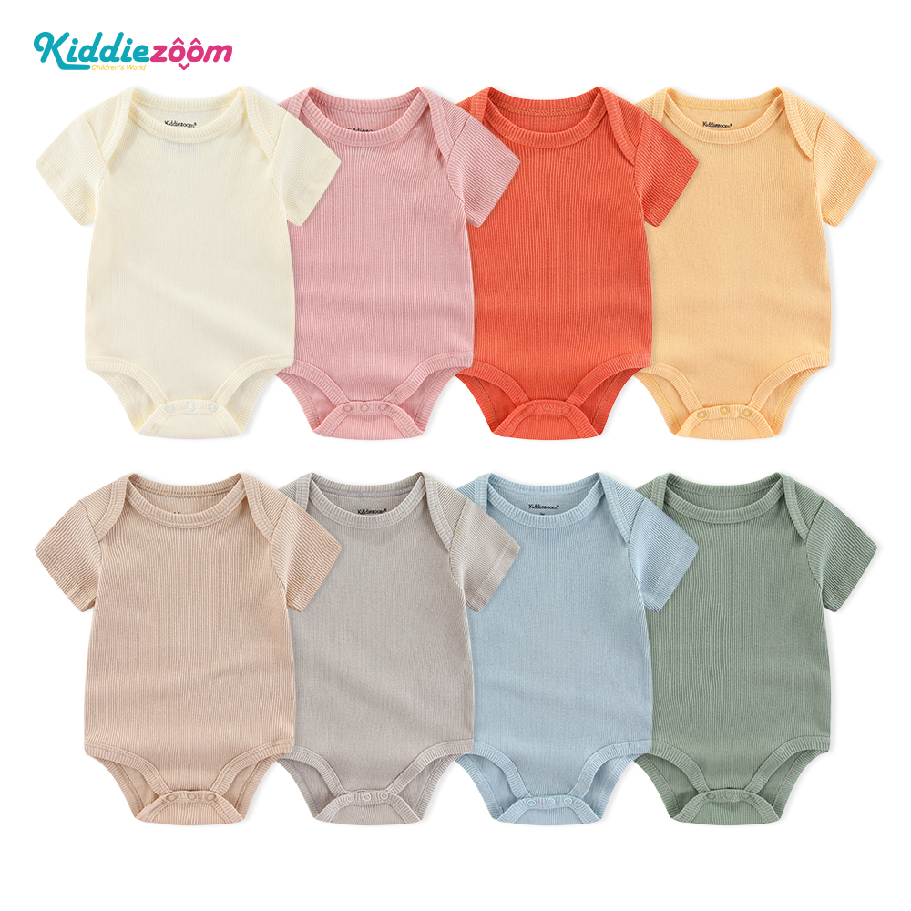 Kiddiezoom Áo Liền Quần Cho Trẻ Sơ Sinh Mùa Hè Vải Cotton Có Ren Màu Trơn Ngắn Tay Thoáng Khí