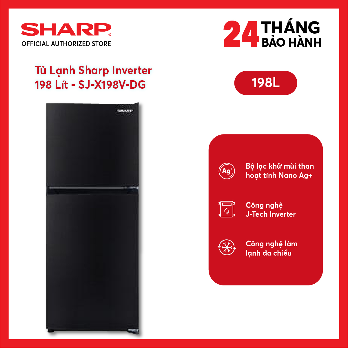 [FreeSHIP COD + Lắp Hà Nội] Tủ Lạnh Sharp Inverter 198 Lít SJ-X198V-DG