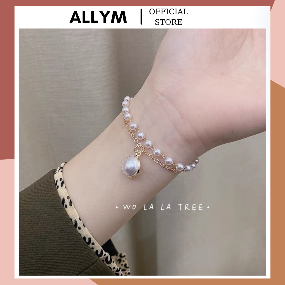 Vòng tay nữ, lắc tay 2 lớp đính ngọc đơn giản thời trang Hàn Quốc ALLYM.Accessories