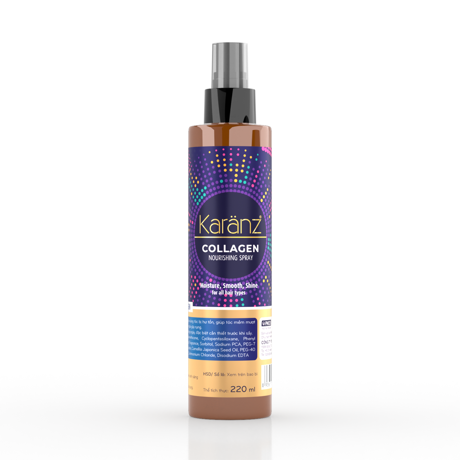 Xịt dưỡng phục hồi tóc hư tổn, dưỡng tóc mềm mượt Karanz Collagen Nourishing Spray 220ml