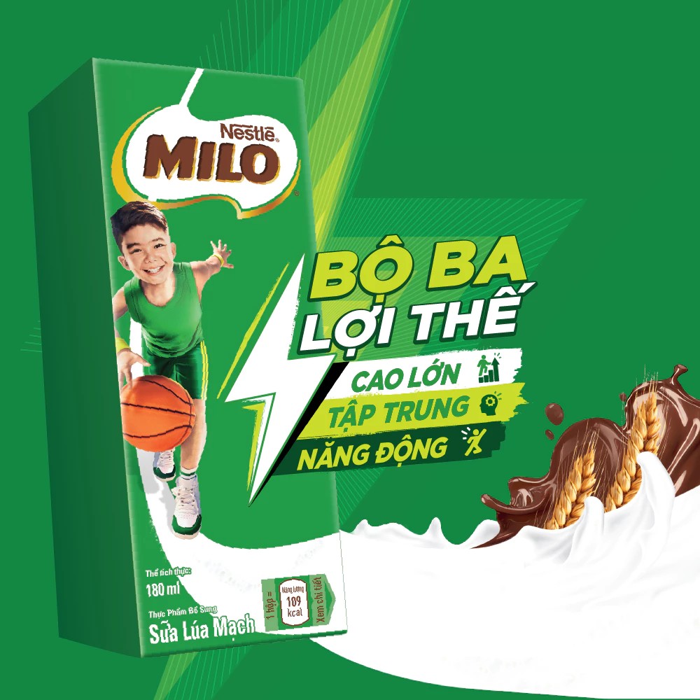 💚MILO CHÍNH HÃNG 🥤 SỮA LÚA MẠCH NESTLÉ MILO – THÙNG 48 HỘP 180ML (12 LỐC)