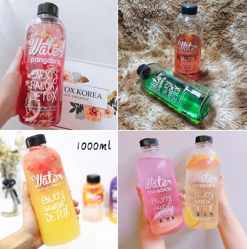 Bình Thủy Tinh Đựng Nước 1 Lít (combo 2 cái) mẫu cao - Bình Detox 1000ml nắp nhựa gioăng cao su – Chai Đựng Nước Thủy Tinh - Chai Đựng Trà Sữa , café