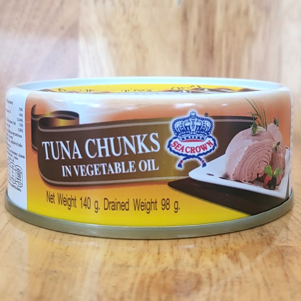 SEA CROWN [hộp tròn / NÂU 140g] CÁ NGỪ NGÂM DẦU THỰC VẬT [THAILAND] Tuna Chunks in Vegetable Oil (HALAL)