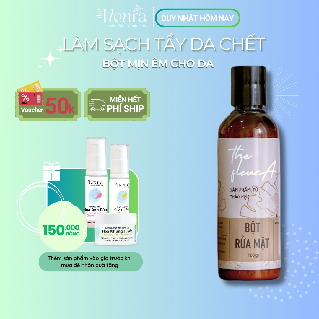 Bột Rửa Mặt Thảo Dược The Fleura, Rửa Mặt Làm Sạch Da, Ngăn Ngừa Mụn, Tẩy Tế Bào Chết Tăng Độ Đàn Hồi Cho Da An Toàn