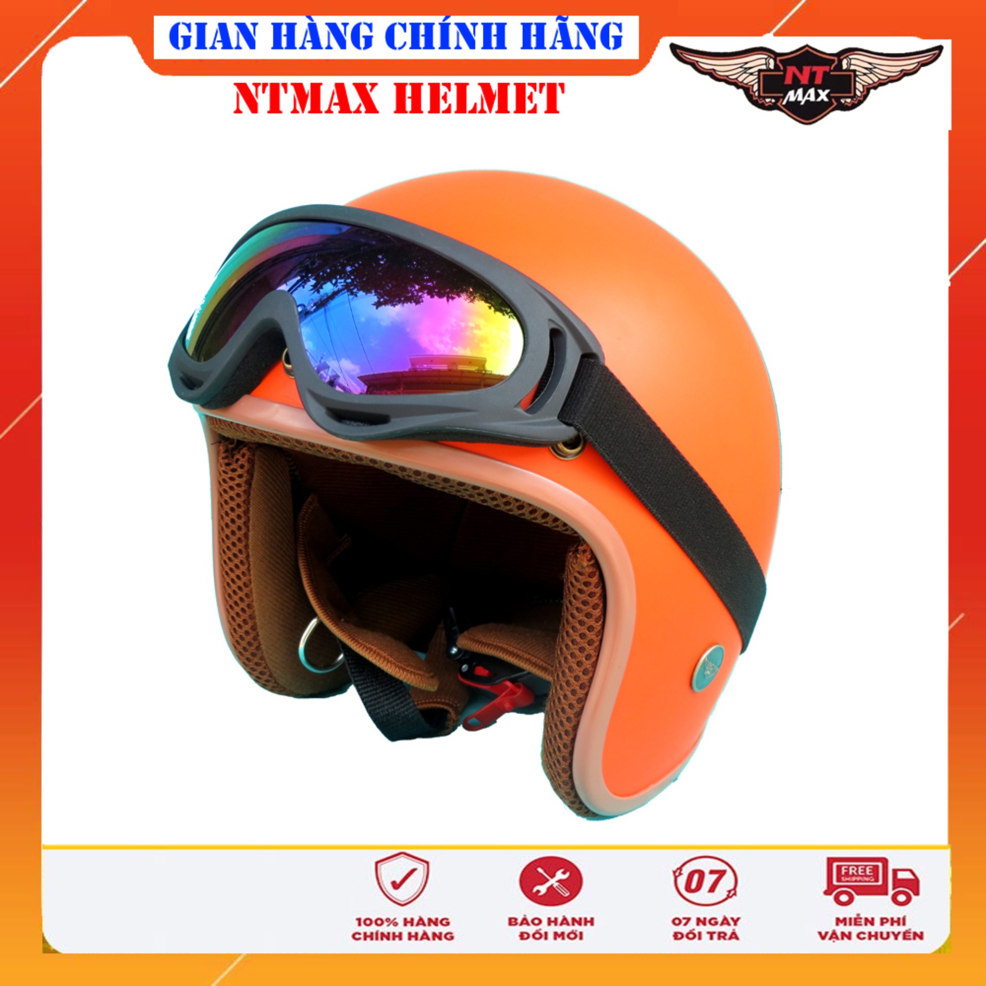 Mũ bảo hiểm ntmax 3/4 cam nhám kính uv400