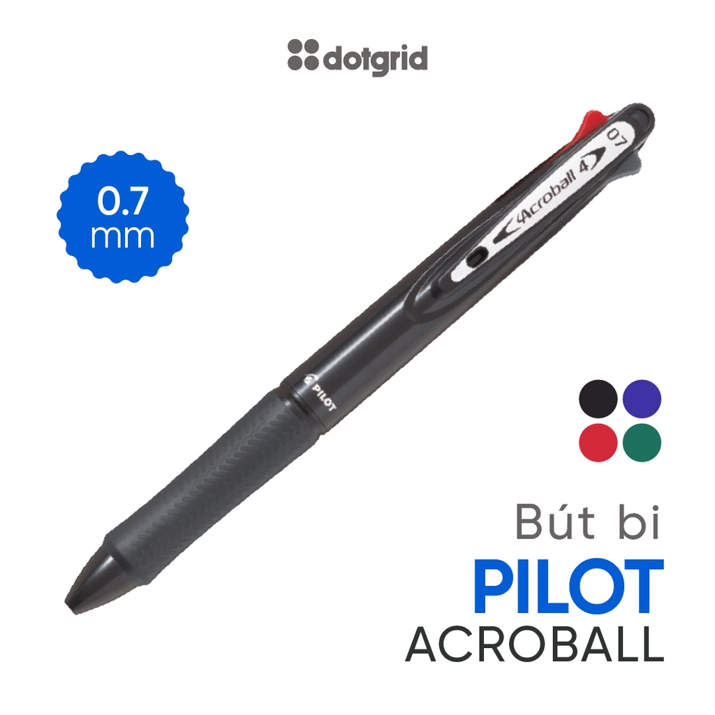 Bút bi Pilot Acroball 4 màu chính hãng Nhật Bản - Thân đen/ Thân trong