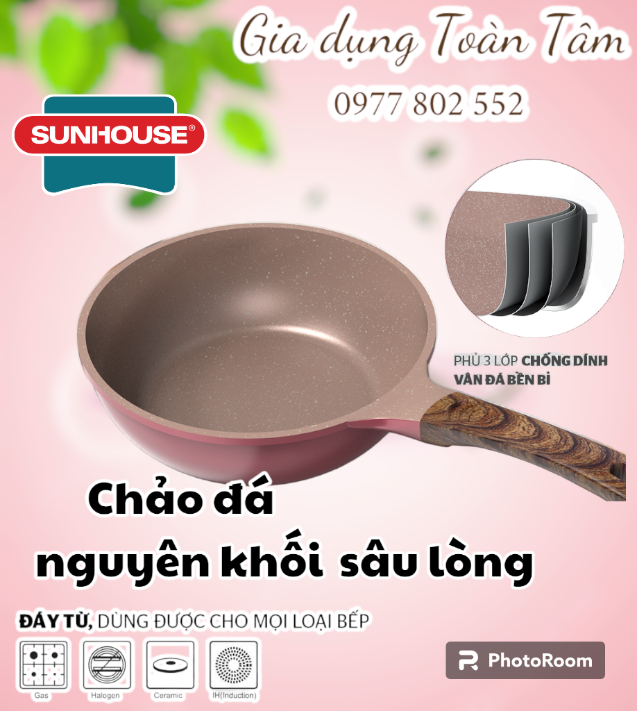 Chảo đá nguyên khối sâu lòng Sunhouse Dura pro SUNHOUSE DP20MP DP24MP 20cm 24cm, đáy từ dùng mọi loại bếp