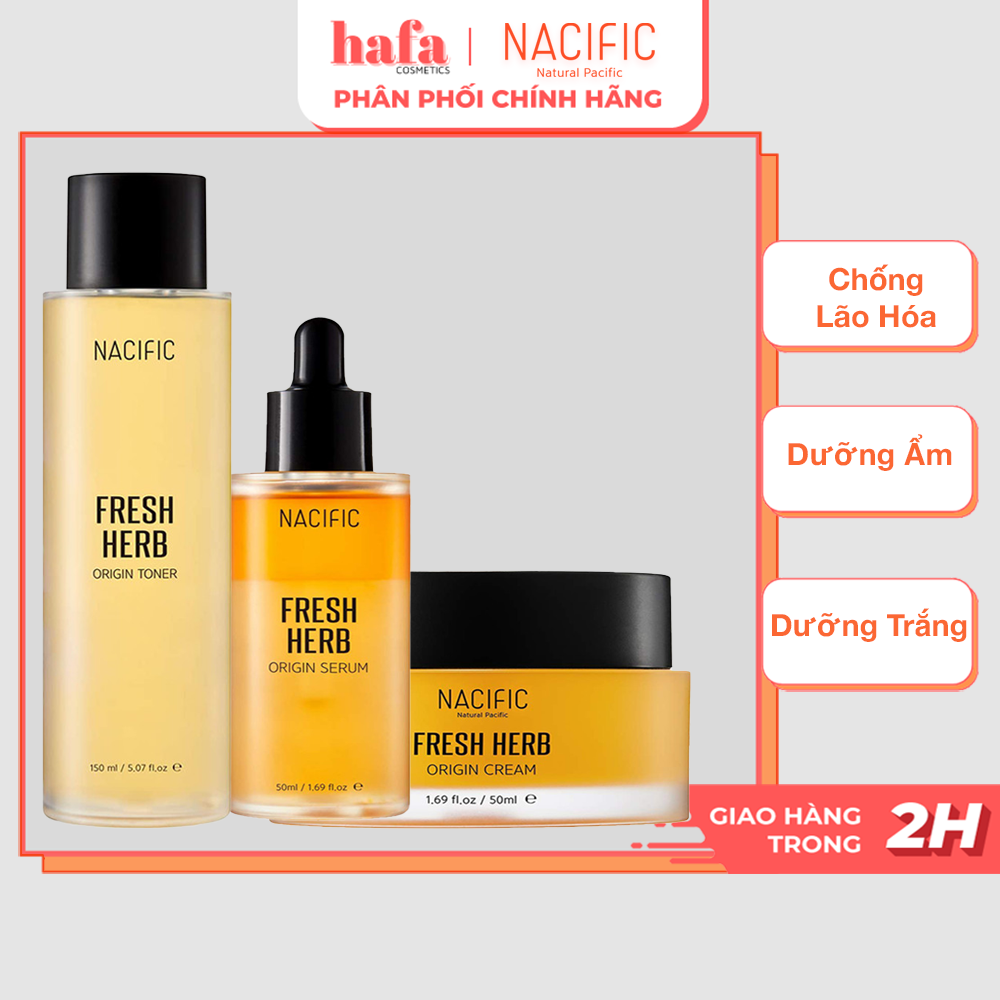 Bộ 3 sản phẩm chống lão hoá, dưỡng trắng da nacific fresh herb origin _ nacific chính hãng