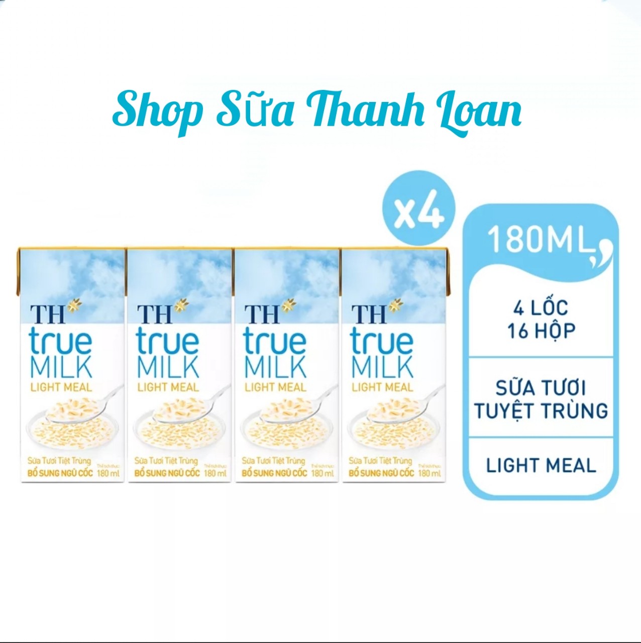 (HSD T5-2024) COMBO 4 Lốc 16 Hộp Sữa Tươi Bổ Sung Ngũ Cốc TH true MILK LIGHT MEAL 180ml.