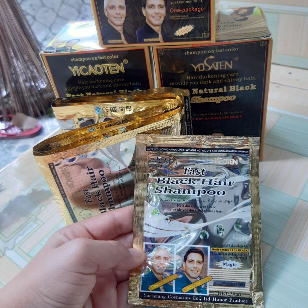 combo 2 gói dầu gội đen tóc yosaten fast natural black( dầu gội là đen, không phải thuốc nhuộm)