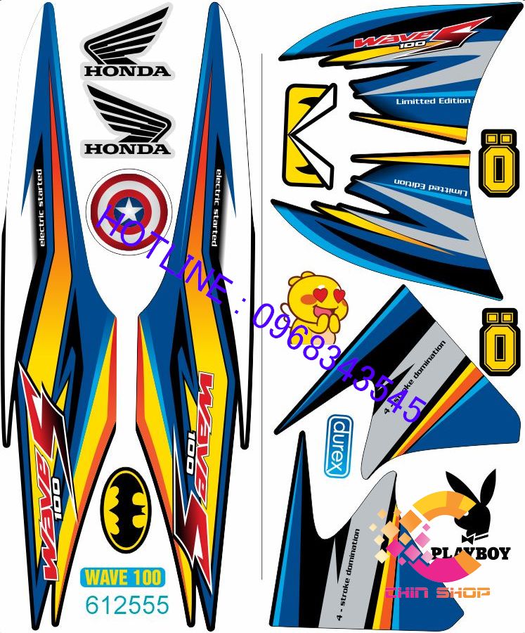 Tem rời WAVE ALPHA 100 & 50cc Chữ S Cam Vàng GP ( Tem 3 lớp chống nước chống bay màu 612555)