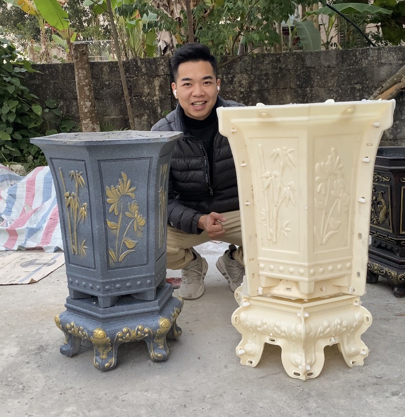 Khuôn đúc chậu Lục giác ống 55 + Chân đôn kỷ , Chất liệu nhựa ABS cao cấp, Dùng làm chậu cây cảnh xi măng