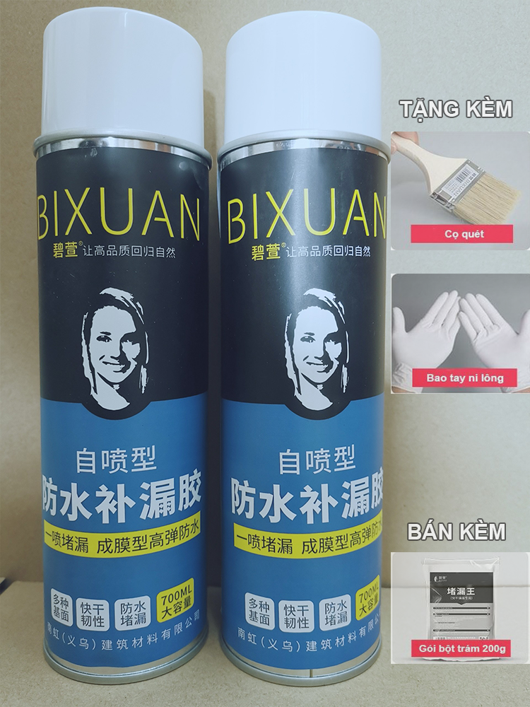 Combo 2 bình xịt sơn chống thấm tường nhà BIXUAN 700ml, chống thấm trần nhà, chống thấm dột, chống thấm sân thượng, chống thấm sàn mái, chong tham san thuong, tường bị thấm nước, chống thấm trần, chống dột mái tôn, chongtham