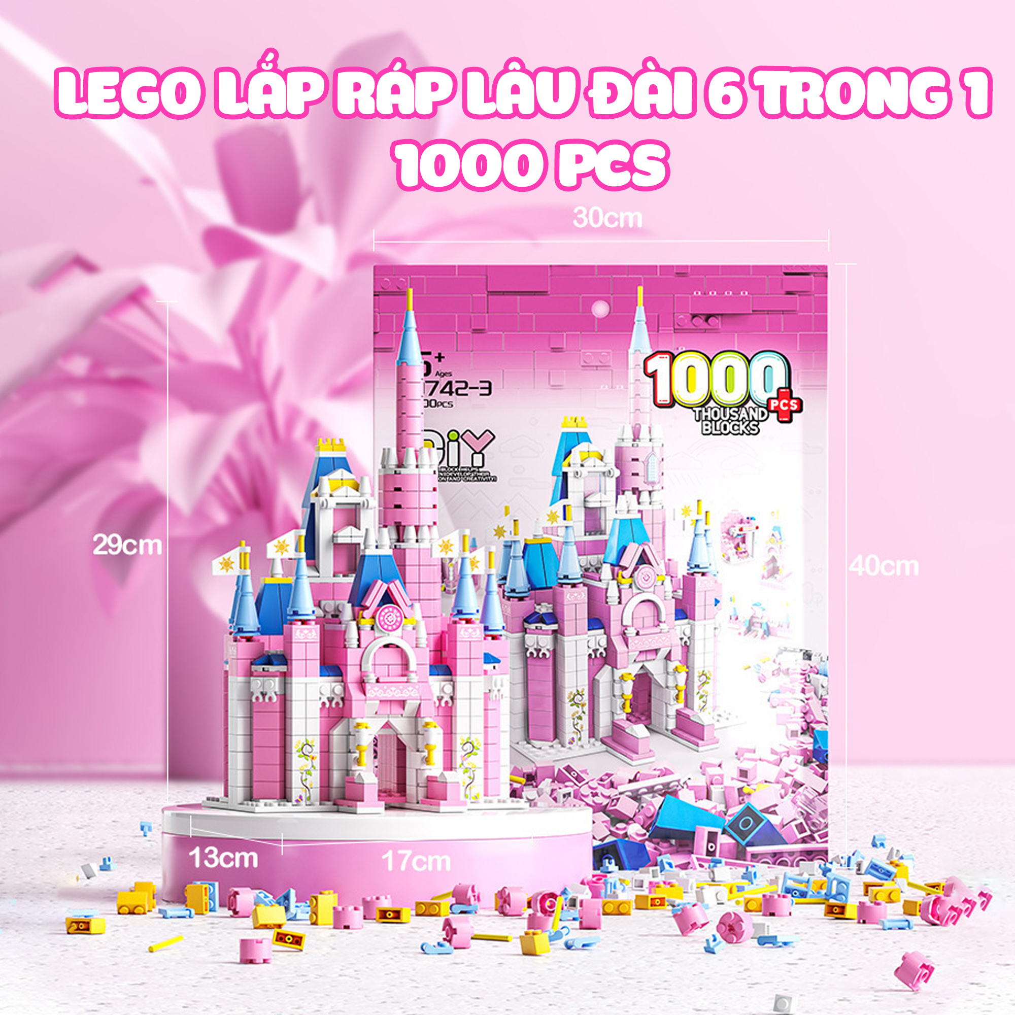 Đồ chơi lắp ráp lâu đài hồng 1000 mảnh ghép - Đồ chơi lắp ráp mô hình lâu đài thông minh cho bé gái
