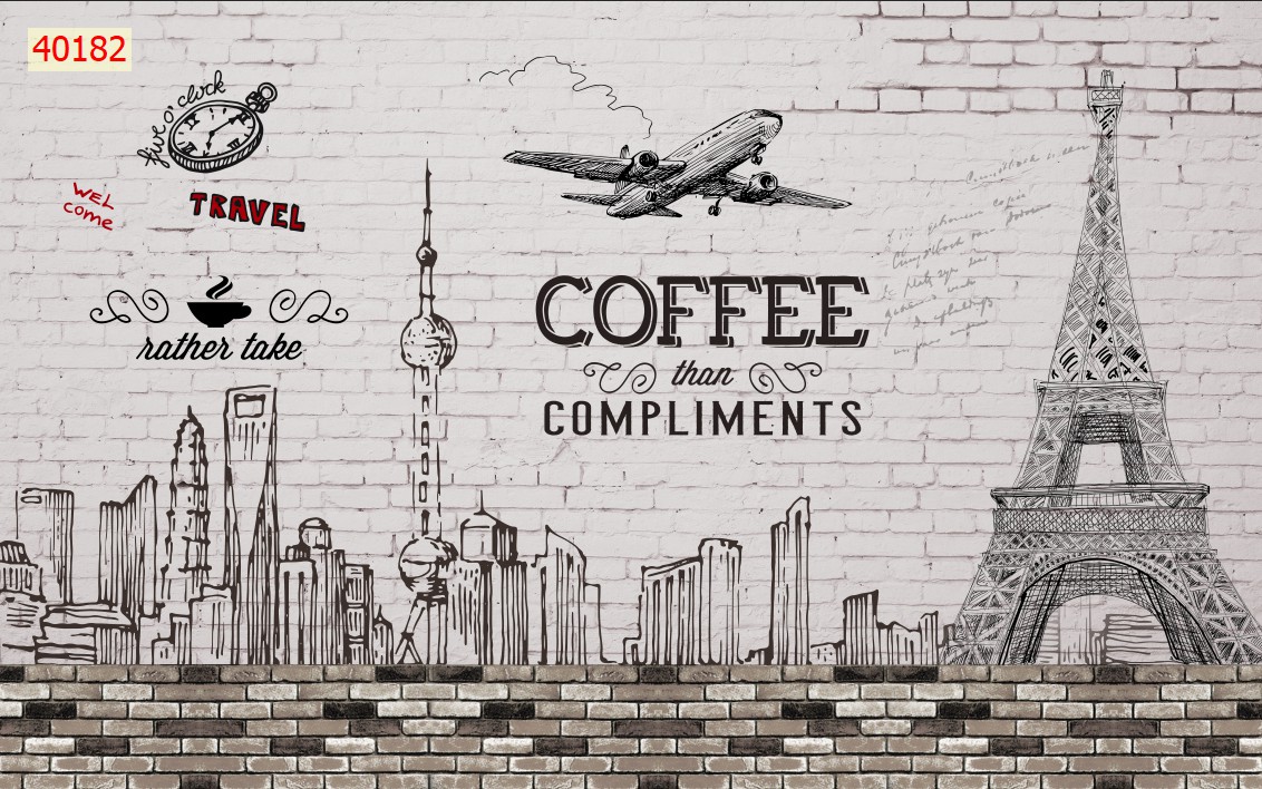 Tranh dán tường 3d trang trí quán cafe trà sữa trà chanh giá rẻ đẹp chất liệu decal pp keo sẵn bóc dán PA