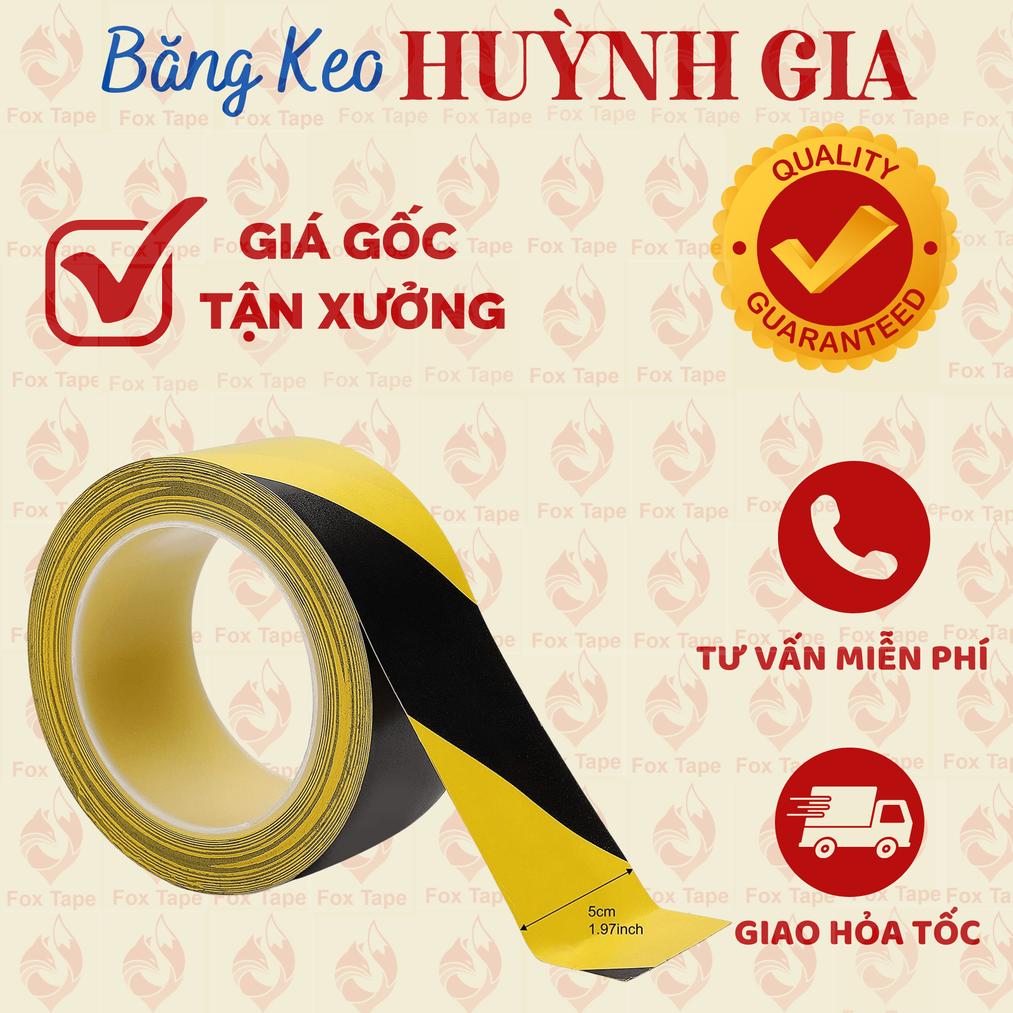 Băng keo dán nền cảnh báo sọc vàng đen 50mm x 33 mét