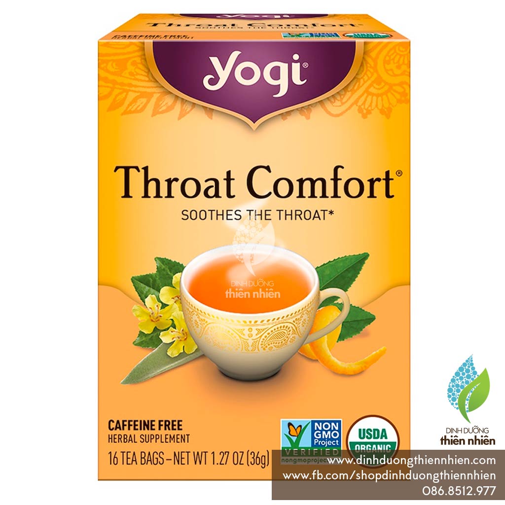 Trà hữu cơ yogi throat comfort, giúp làm dịu cổ họng