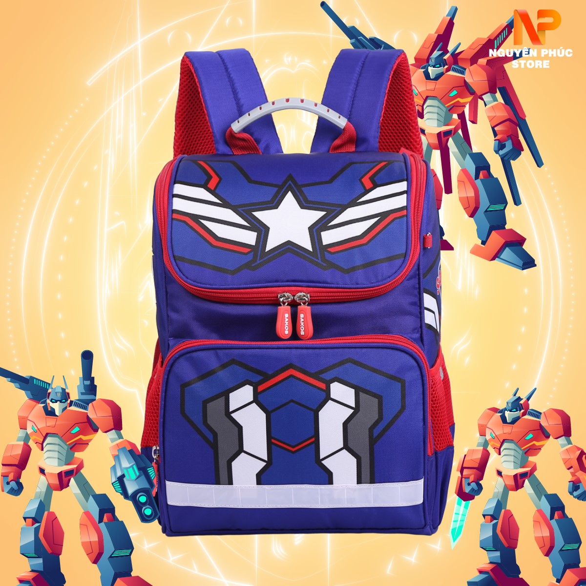 Balo Trẻ Em Đi Học Chống Gù Lưng Cho Bé Trai (Xanh Dương Đậm) Sakos Simple - Siêu Nhẹ - Họa Tiết Siêu Nhân - Chống Nước Tốt.Bảo Hành Chính Hãng Sakos