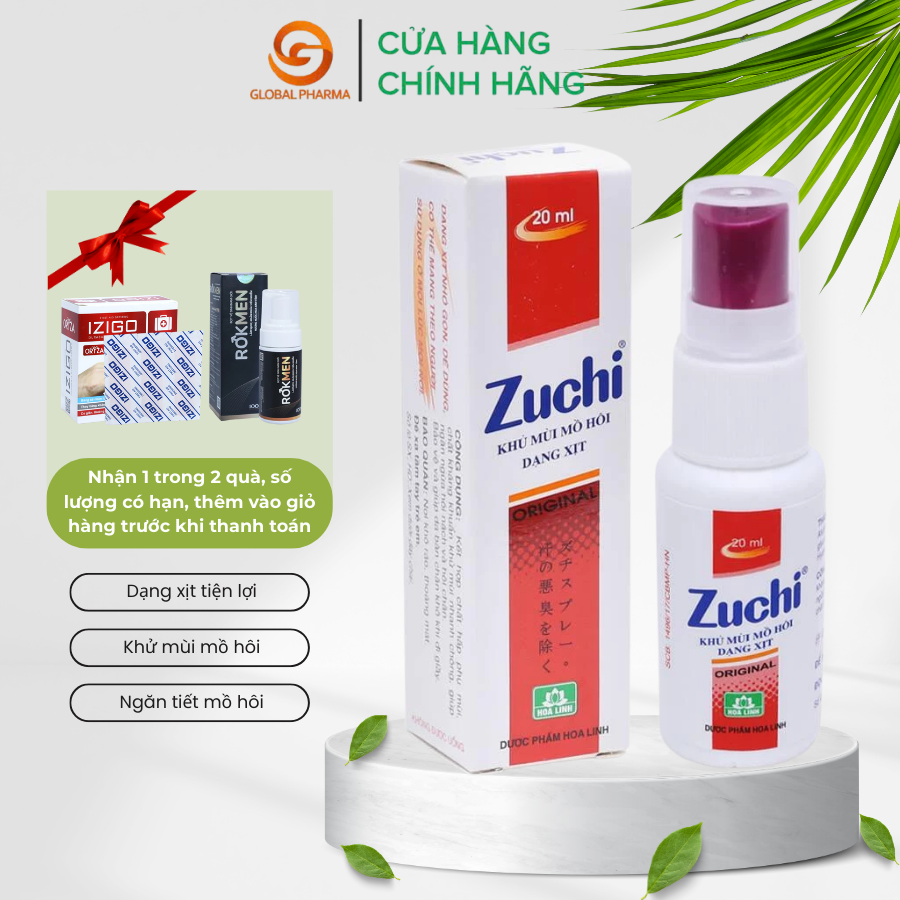 Xịt khử mùi 2 trong 1 - Zuchi Original 20ml - XZ1-02, giúp khử mùi tức thì, kháng khuẩn, giảm tiết mồ hôi, với hương thơm nhẹ