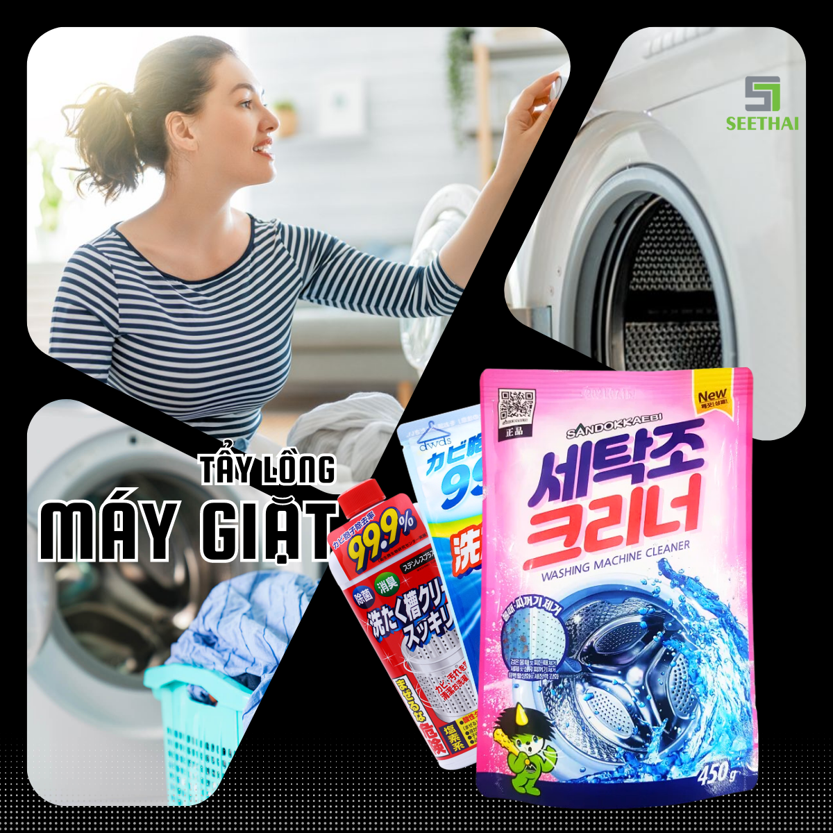 Tẩy lồng máy giặt - bột vệ sinh lồng máy giặt - nước làm sạch lồng máy