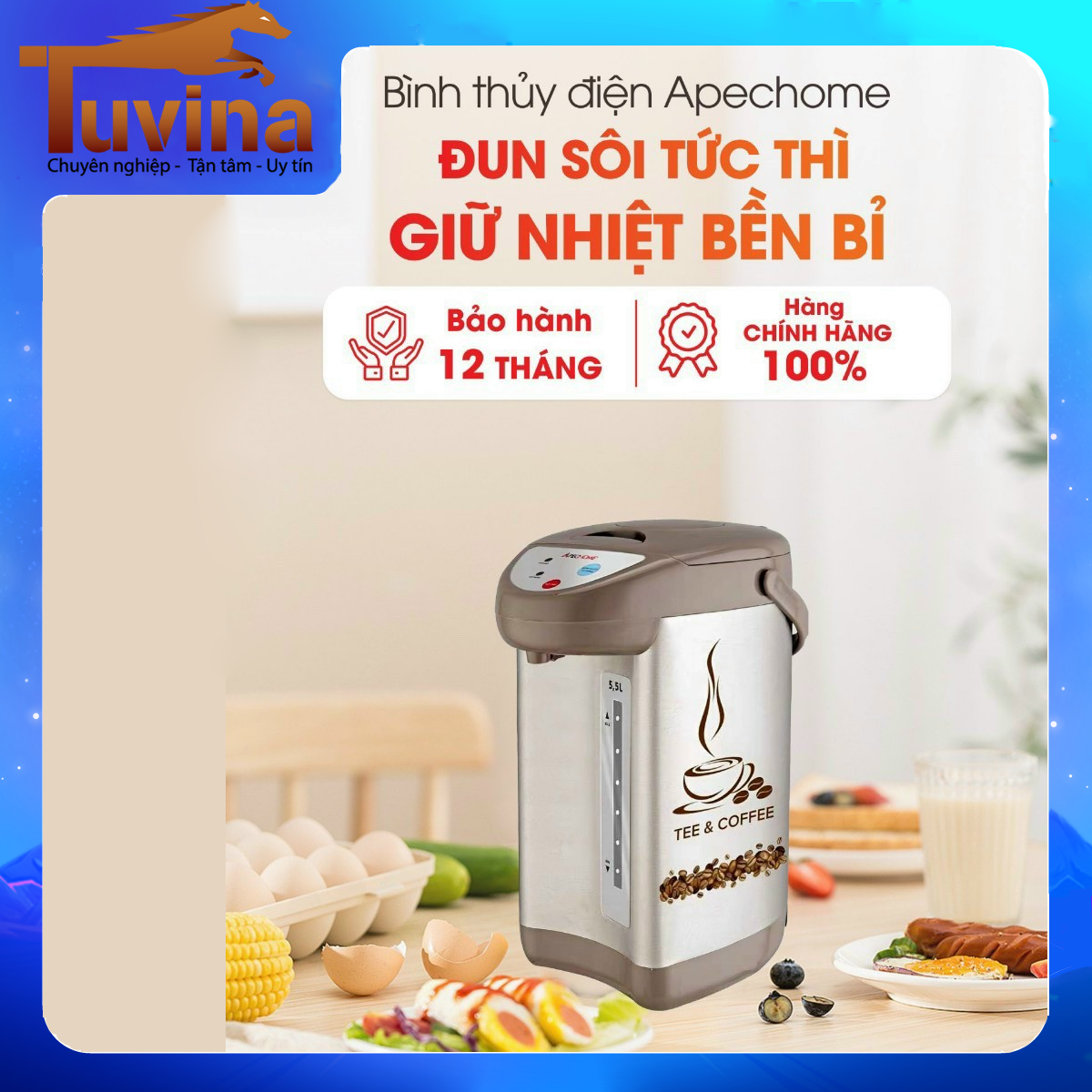 Bình thủy điện apechome 5.5lít aph-tp203 - bảo hành chính hãng 12 tháng