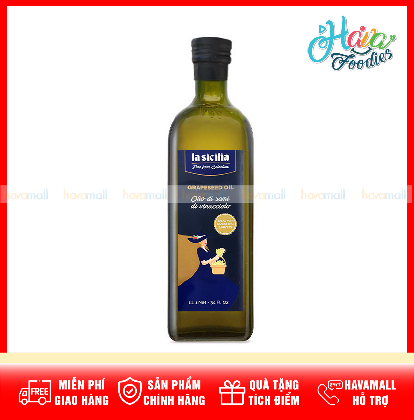 HOÀN TIỀN MAX 10% Dầu Hạt Nho Nguyên Chất La Sicilia 1 Lít Grapeseed Oil