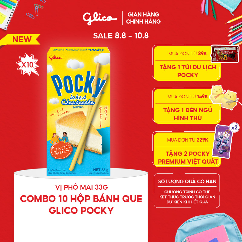 Combo 10 hộp Bánh que Glico Pocky vị bánh nướng phô mai 33gr