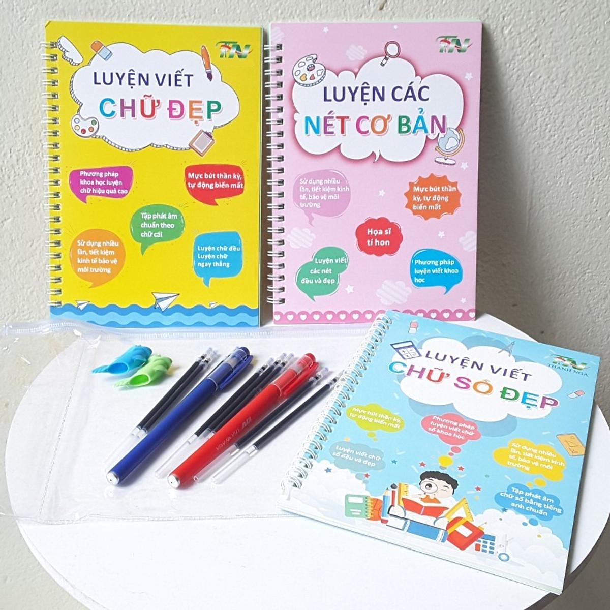 mẫu tập tô chữ cái cho bé 5 tuổi, cách vẽ chữ đẹp, Bộ 3 Quyển Vở Luyện Chữ Đẹp - Vở Luyện Số Đẹp - Vở Luyện Nét Đẹp - Tặng Kèm Bút (xin chọn lựa combo trước khi thanh toán )